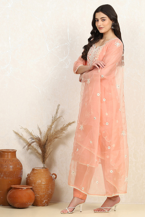 Baby Pink Chanderi Unstitched Suit Set image number 4