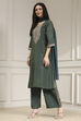 Green Viscose Rayon Straight Solid Suit Set image number 2
