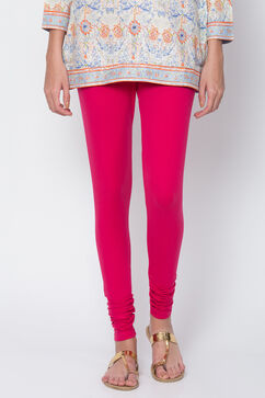 Fuschia Cotton Blend Solid Churidar image number 1