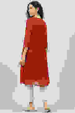Red Poly Cotton A-Line Kurta image number 4