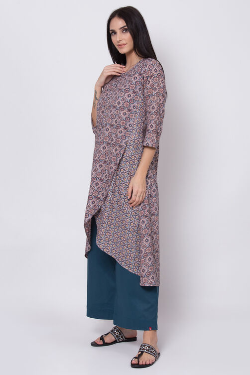 Peach Cotton A-Line Printed Kurta image number 2