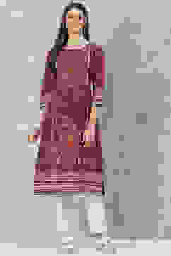 Purple Rayon Straight Printed Kurta image number 0