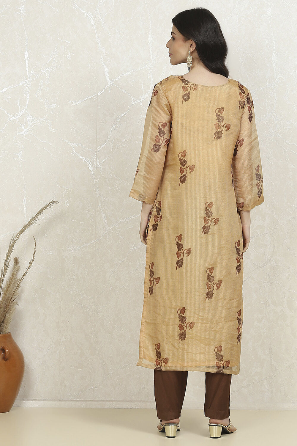 Rust Tissue Machine Embroidered Unstitched Suit Set image number 5