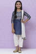 Blue Cotton Girls Straight Kurta Salwar Suit Set image number 4