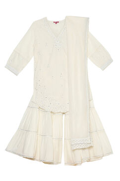 Off White Cotton Sharara Suit Set image number 0