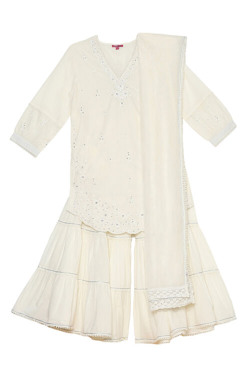 Off White Cotton Sharara Suit Set image number 0