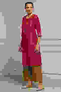 Red Art Silk Printed Straight Kurta image number 2