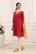 Charcoal Cotton Straight Kurta Regular Pants Suit Set image number 3