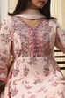 Peach-Colored Cotton Floral Flared Suit Set image number 1
