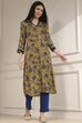 Mustard Yellow Printed Straight Kurta image number 4