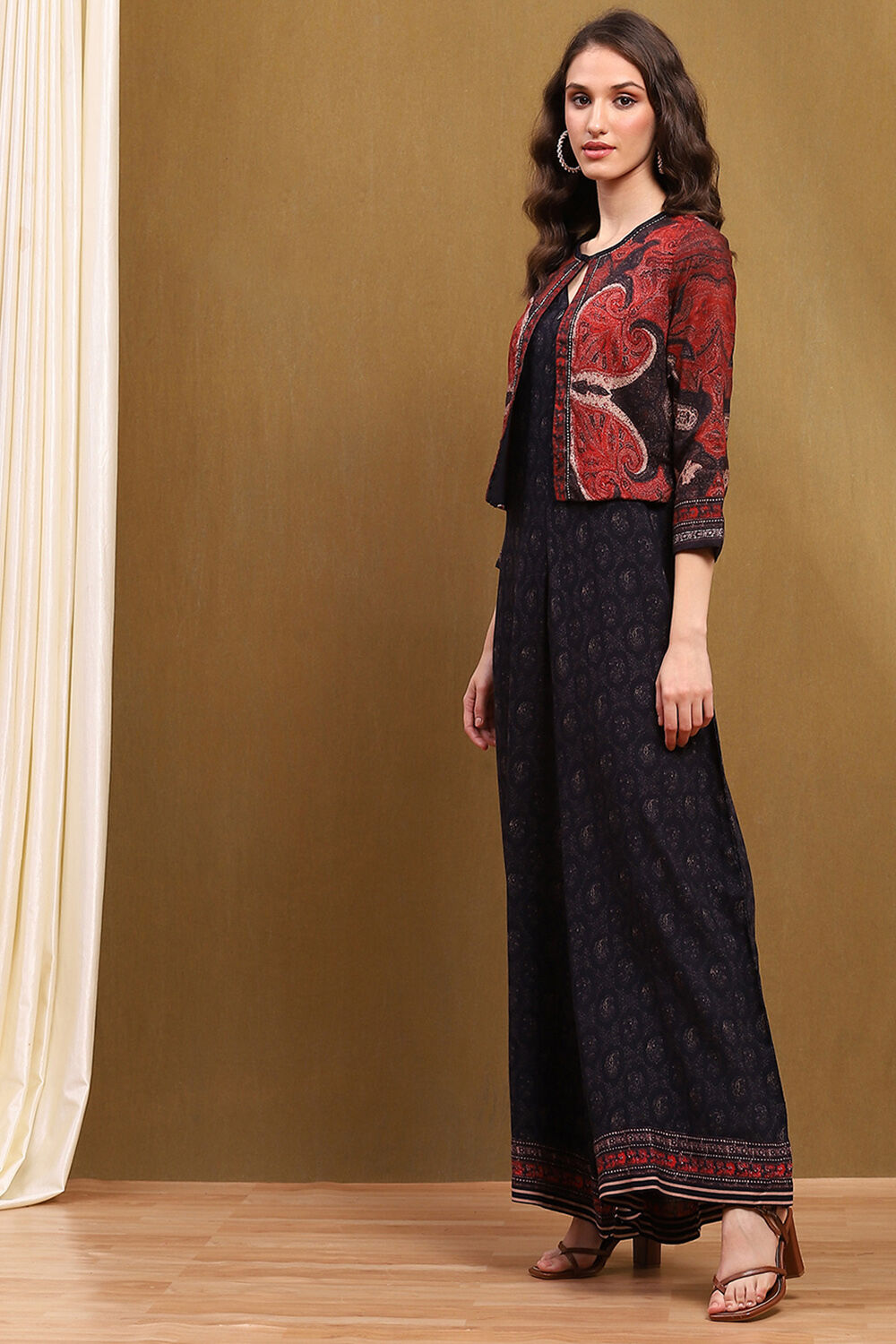 Black Block-Printed Straight Jumpsuit image number 2