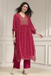 Red Viscose Straight Printed Fusion Set