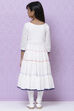 Off White Cotton Girls Tiered Kurta Churidar Suit Set image number 7