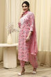 Pink Cotton Printed Embroidered Unstitched Suit Set image number 4