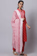 Red Cotton Unstitched Dress Material Suit Set image number 3