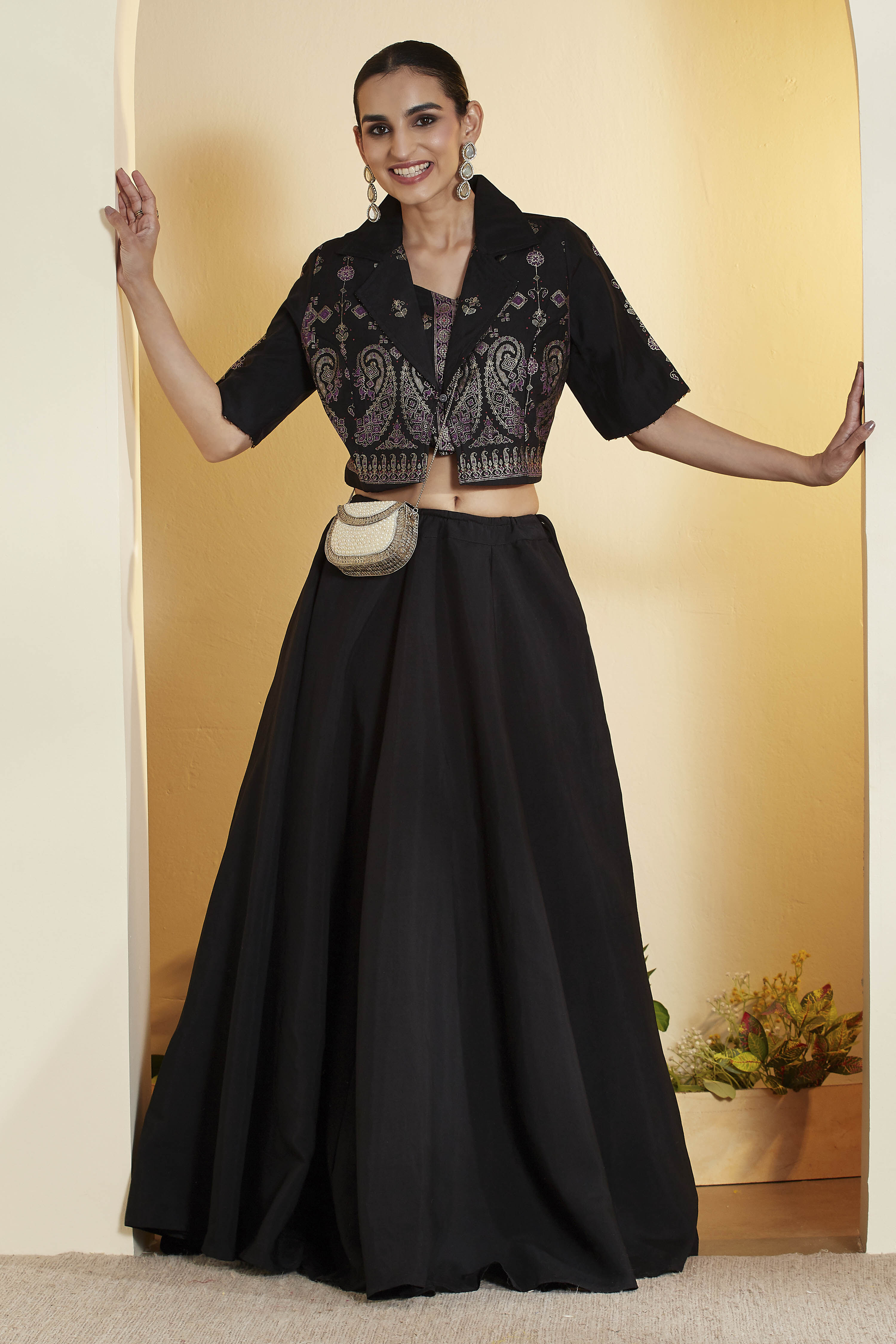 Purple Viscose Blend Printed Lehenga Set image number 0
