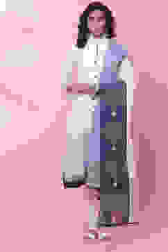 White & Blue Cotton Anarkali Kurta Churidar Suit Set image number 0