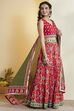 Red Cotton Gathered Lehenga Set image number 5