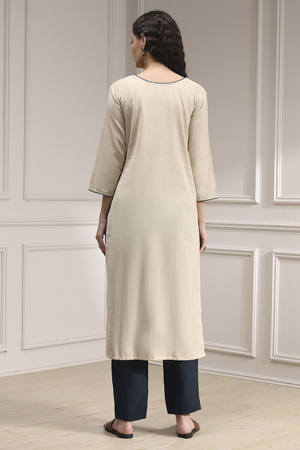 White Cotton Hand Block Print Unstitched Suit Set image number 5