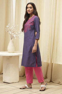 Purple Cotton Straight Printed Kurta image number 2