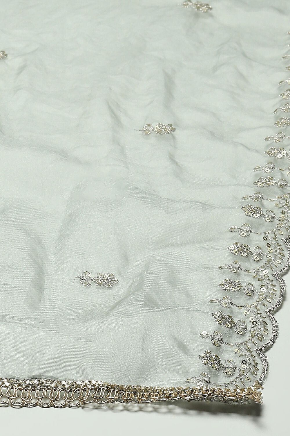 Grey Organza Unstitched Suit Set image number 4