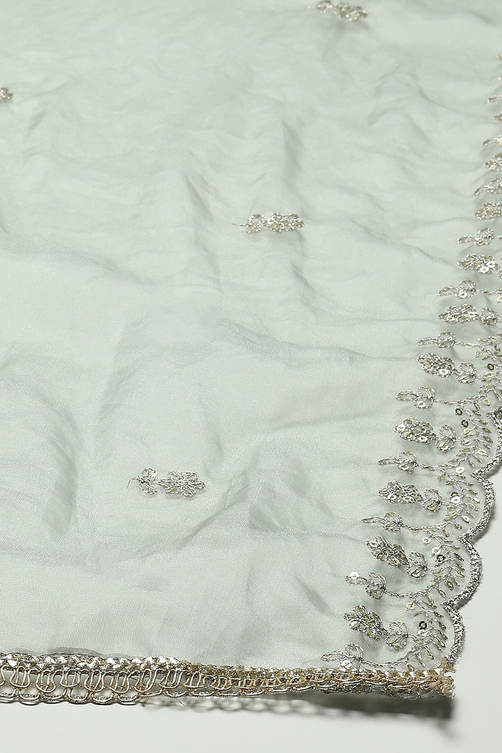 Grey Organza Unstitched Suit Set image number 4