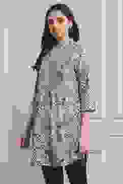 Blue Cotton Printed Straight Short Kurta image number 2