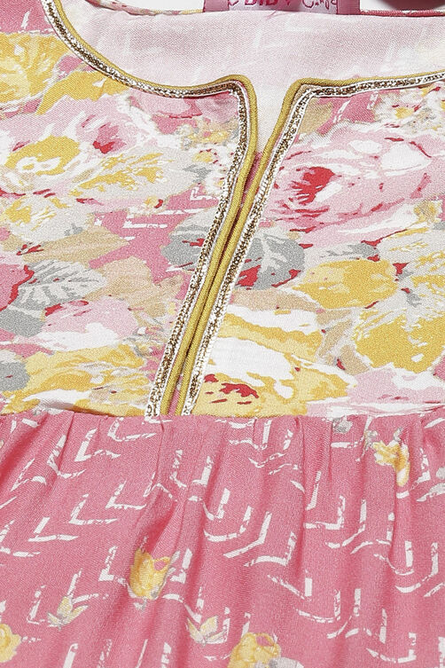 Yellow Rayon Flared Printed Kurta Set image number 1