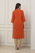 Orange Cotton Straight Kurta image number 3