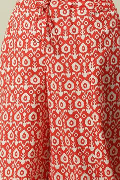 Red Solid Cotton Straight Kurta Regular Pants Suit Set image number 2