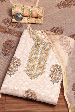 Coral Cotton Hand Block Print Unstitched Suit Set image number 0