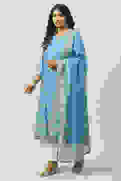 Blue LIVA Straight Kurta Palazzo Suit Set image number 0