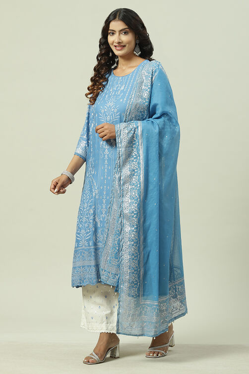 Blue LIVA Straight Kurta Palazzo Suit Set image number 0