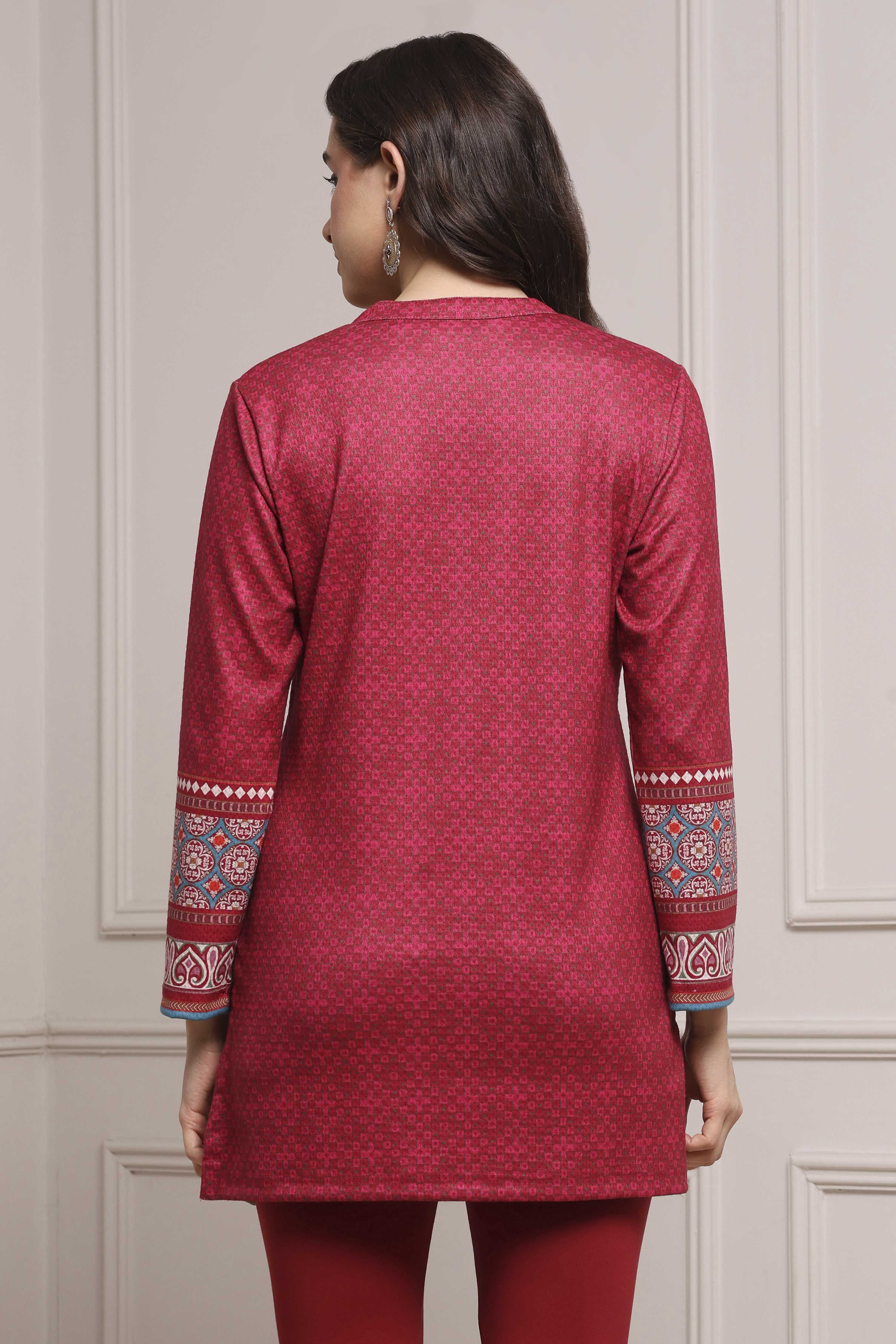 Pink Polyester Printed Kurta image number 3