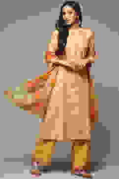 Yellow Cotton A-Line Kurta Palazzo Suit Set image number 0