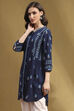 Navy Blue Floral Printed Gathered Short Kurta image number 2