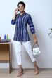 Indigo Cotton Shirt Printed Kurti image number 0