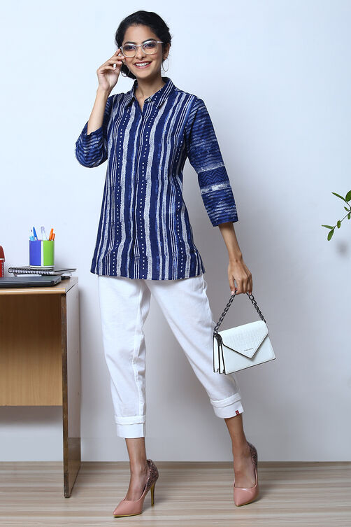 Indigo Cotton Shirt Printed Kurti image number 0