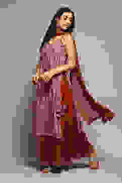 Red Cotton Straight Printed Kurta Sharara Suit Set image number 0