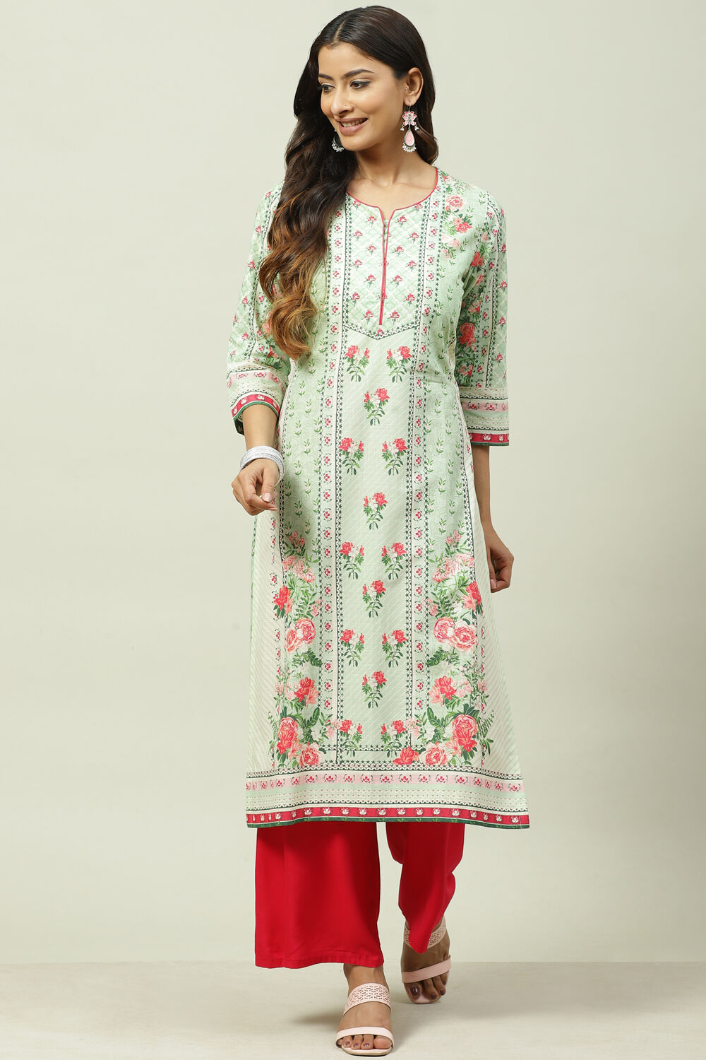 Green Cotton Straight Printed Kurta image number 0