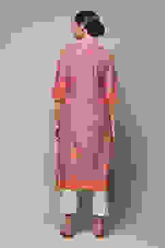 Purple Cotton Straight Printed Kurta image number 4