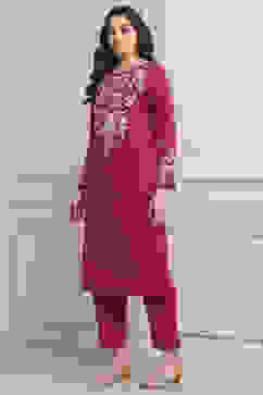 Fuchsia Polyester Embroidered Straight Kurta image number 2