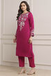 Fuchsia Polyester Embroidered Straight Kurta image number 2