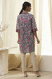 Blue and Pink Cotton Floral Shirt-Style Short Kurta image number 3