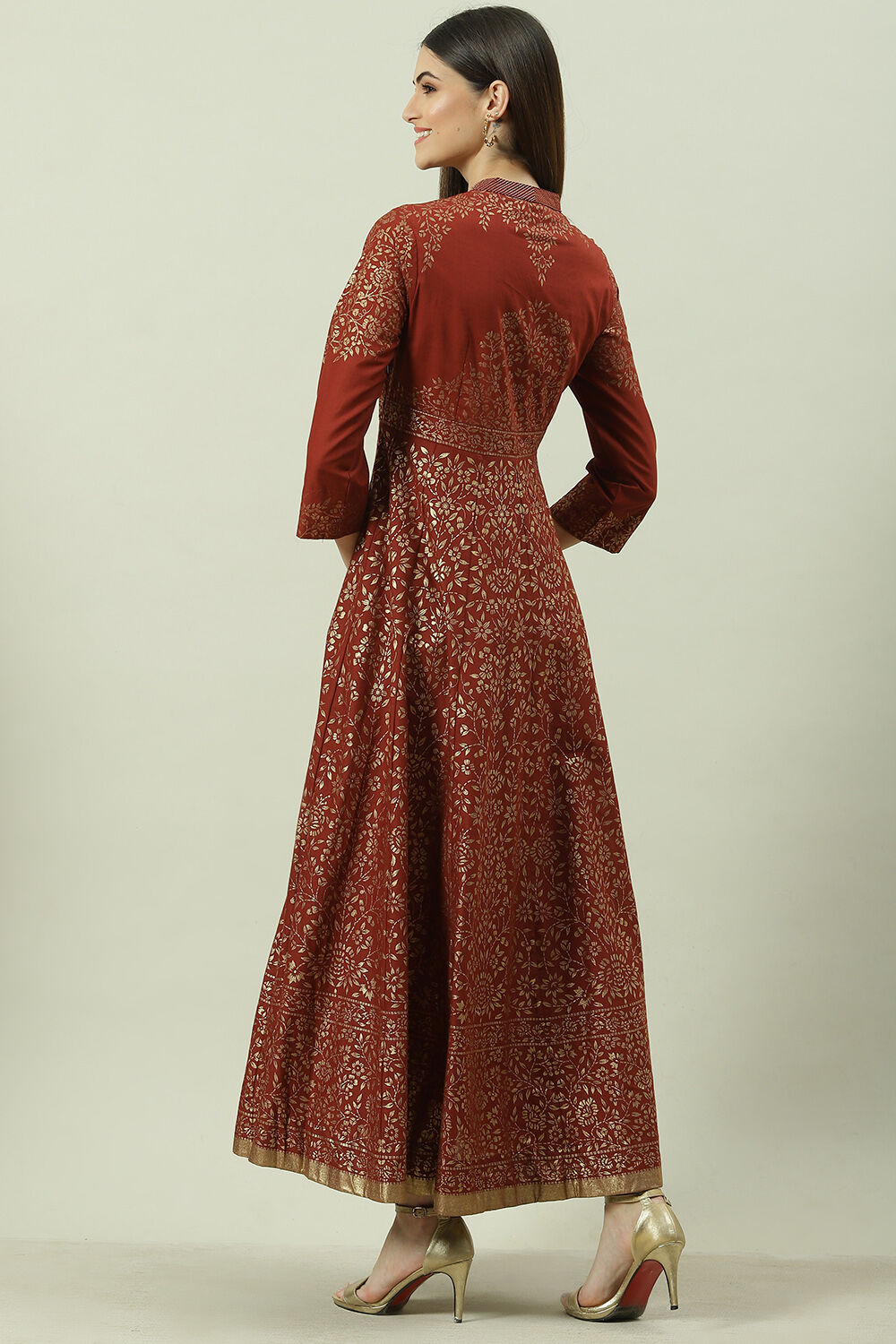 Black Cotton Flared Printed Dress image number 4