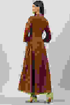 Brown Cotton Flared Printed Dress image number 4