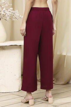 Burnt Orange Viscose Straight Solid Pants image number 4