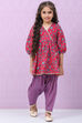Pink Cotton Flared Printed Kurta Set image number 5