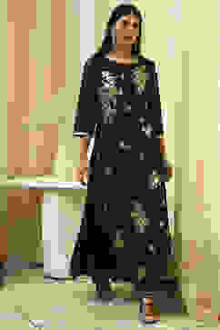 Black Poly Chanderi Layered Tiered Dress image number 6