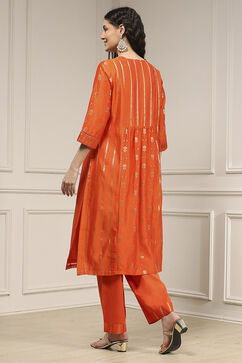 Orange Silk Straight Yarndyed Suit Set image number 4